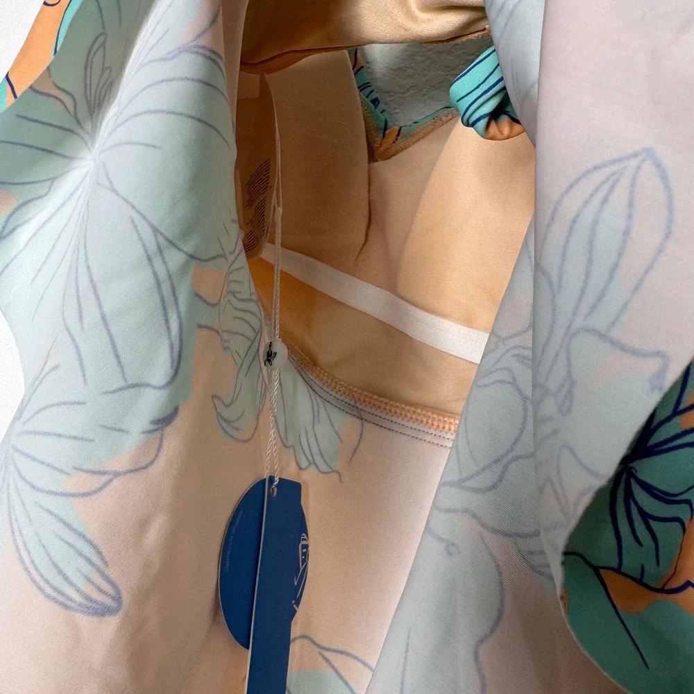 Cupshe Peach Orange Teal‎ Blue Floral Peplum Tankini Swim Top Size 0X NEW